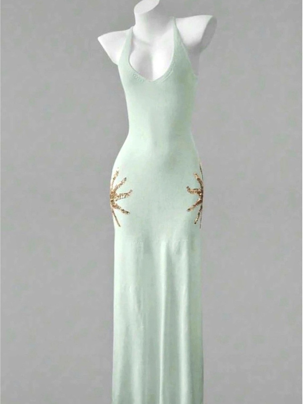 Halter Sequin Maxi Dress Green